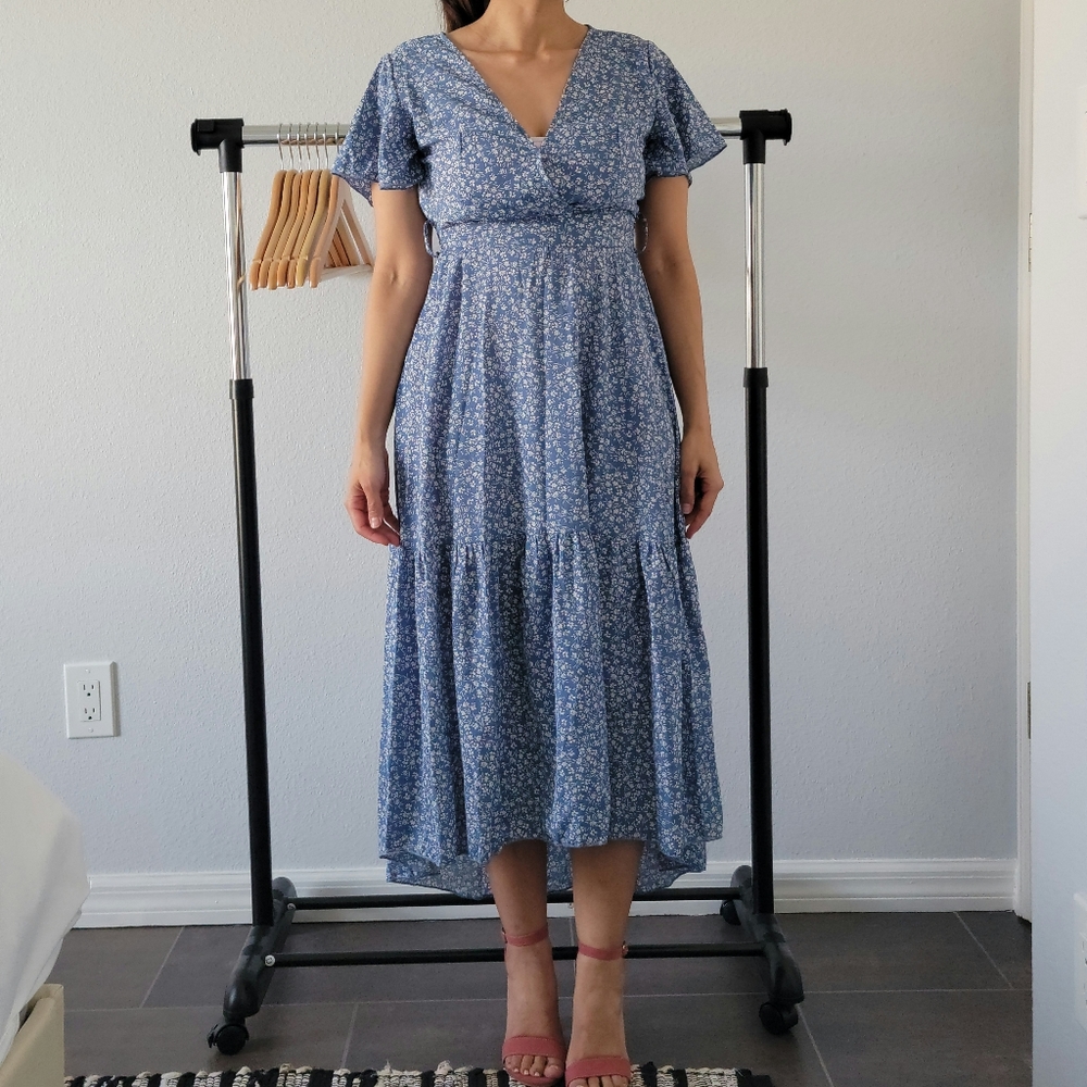 Blue floral knee length dress